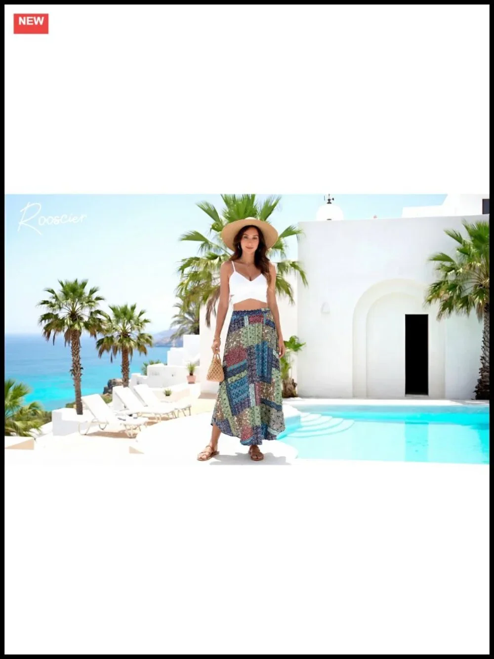 Boho Flowy Maxi Skirt Asymmetric A Line Elastic Waist Summer